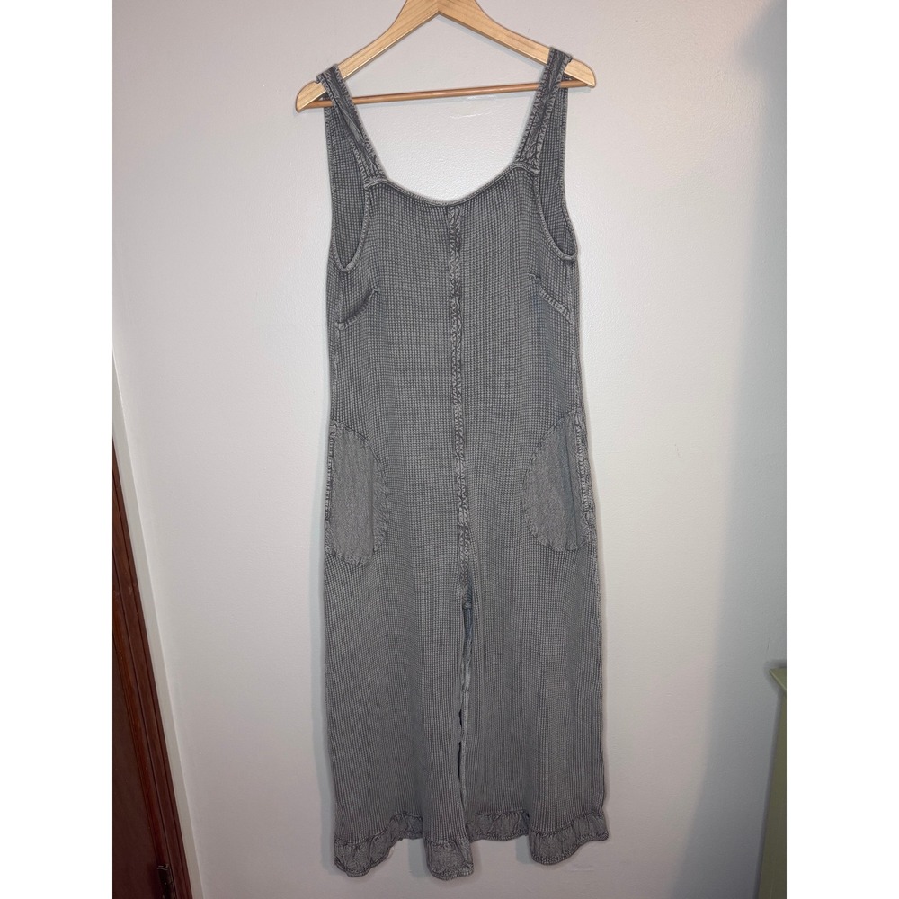 Free People‎ FP One Olive Waffle Knit Ruffle Hem Jumpsuit Sleeveless Medium - Picture 4 of 4